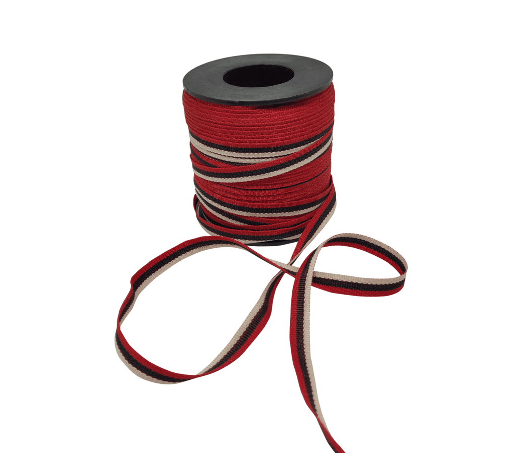 CREAM-NAVY-RED STRIPES RIBBON (6 MM)