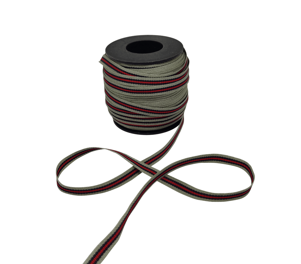 GREY-NAVY-RED STRIPES RIBBON (6 MM)