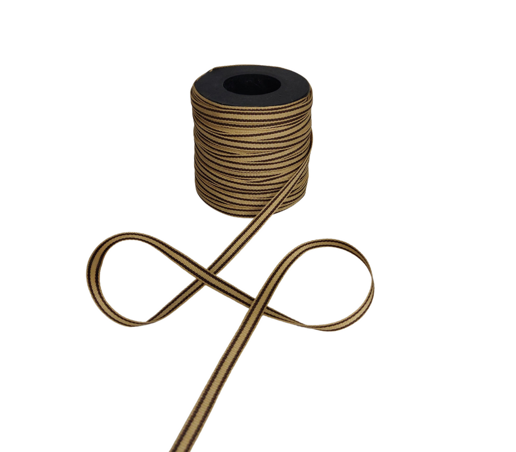 BEIGE & BROWN STRIPESRIBBON (6 MM)