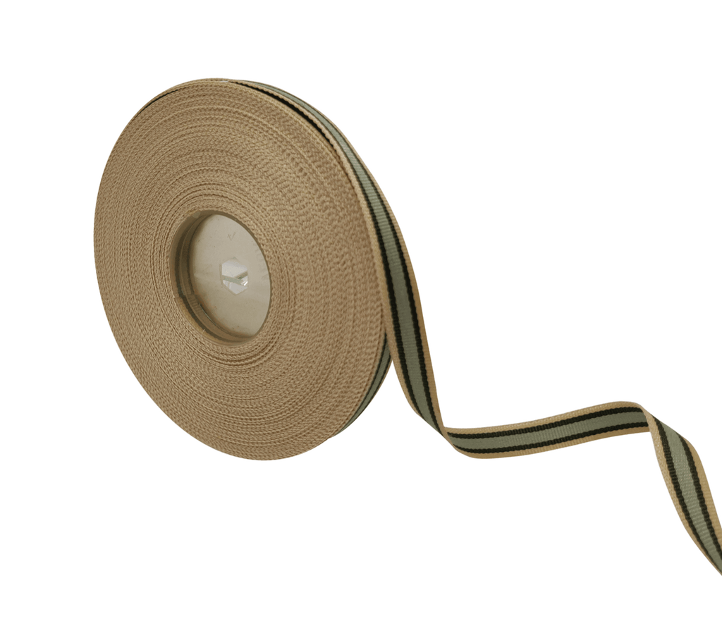 BEIGE-GREEN-PISTA GREY STRIPES RIBBON (10 MM)