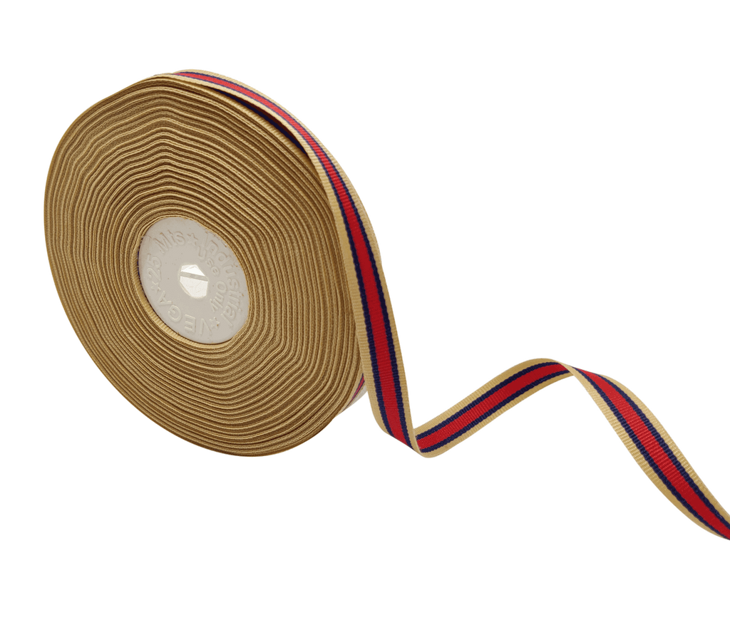 BEIGE-NAVY-RED STRIPES RIBBON (10 MM)