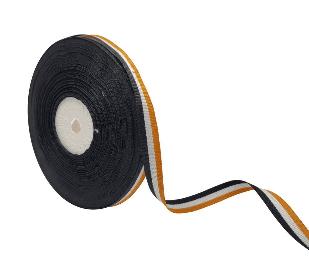 BLACK-WHITE-ORANGE STRIPES RIBBON (10 MM)