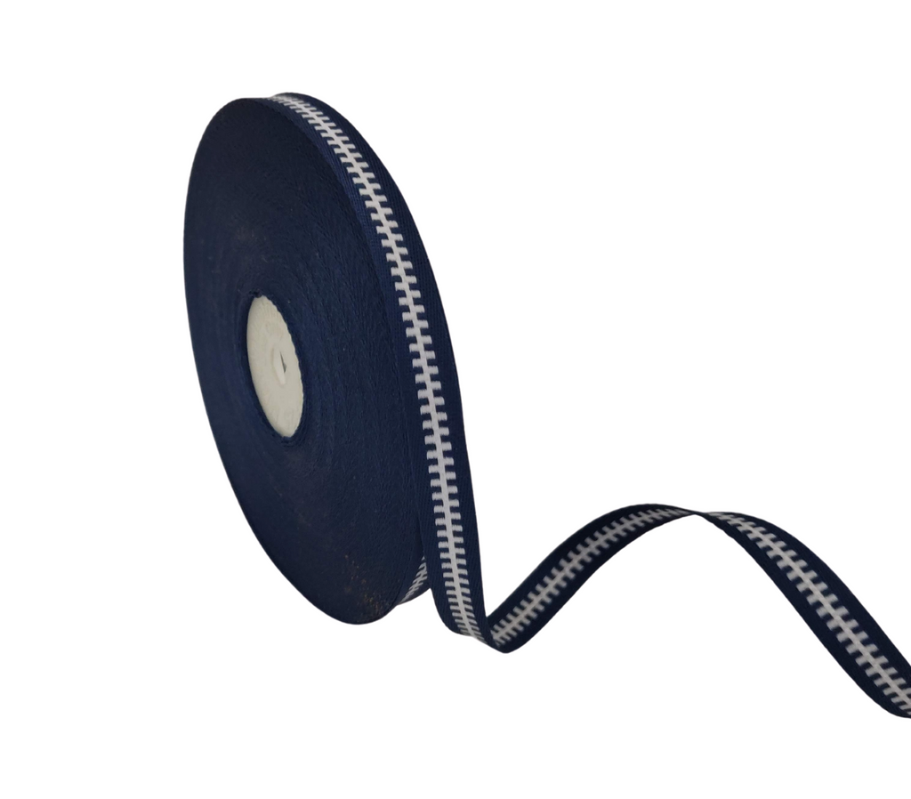NAVY BLUE WITH WHITE ZIP RIBBON (10 MM)