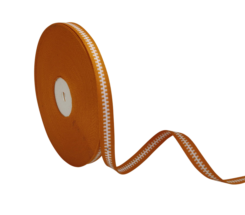 ORANGE WITH WHITE ZIP RIBBON (10 MM)