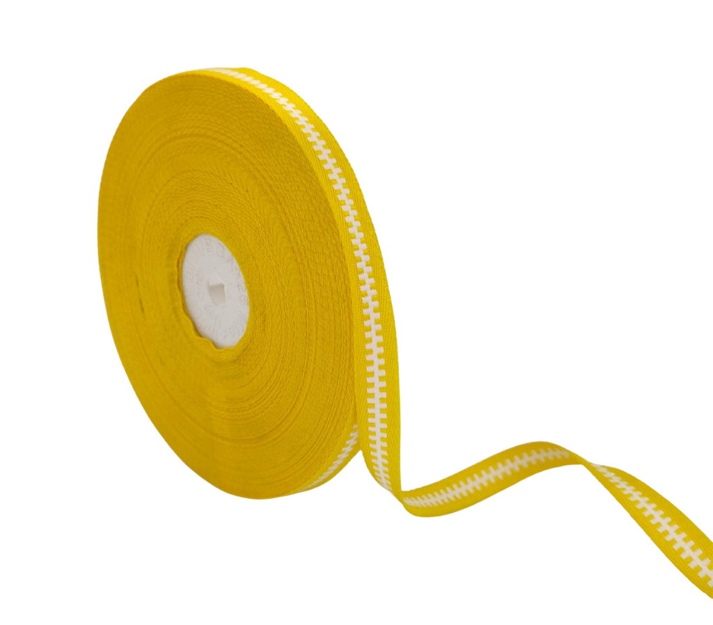 YELLOW WITH WHITE ZIP RIBBON (10 MM)