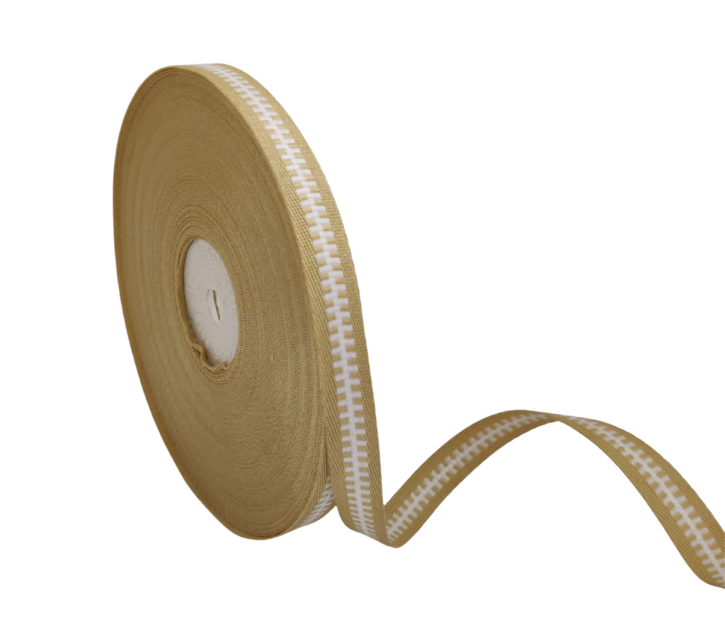 BEIGE WITH WHITE ZIP RIBBON (10 MM)