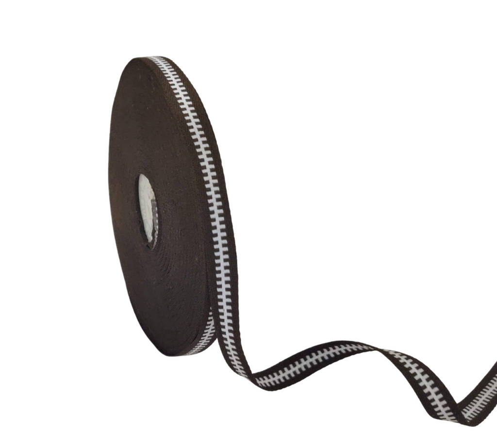 COFFEE BROWN WITH WHITE ZIP RIBBON (10 MM)