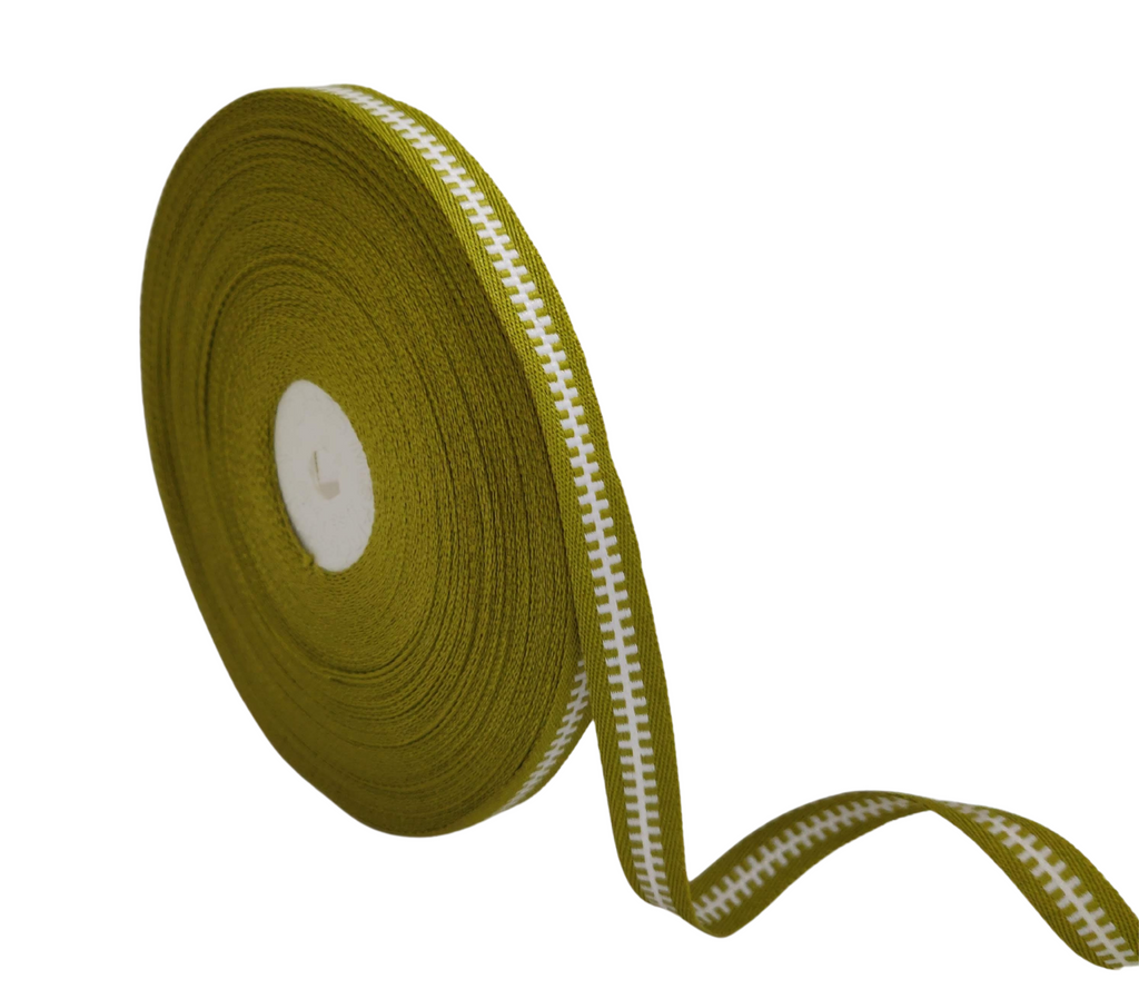 MEHENDI GREEN WITH WHITE ZIP RIBBON (10 MM)