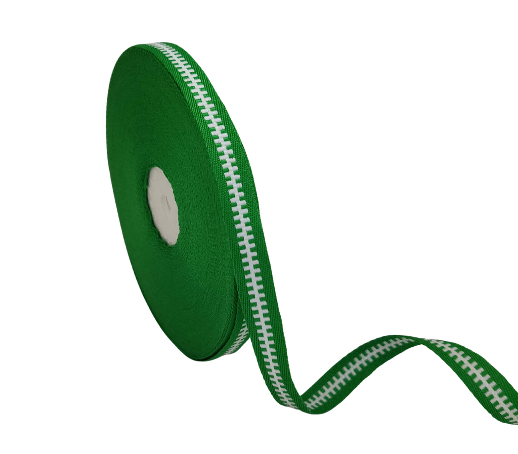 GREEN WITH WHITE ZIP RIBBON (10 MM)