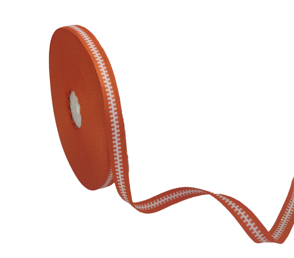 DEEP ORANGE WITH WHITE ZIP RIBBON (10 MM)