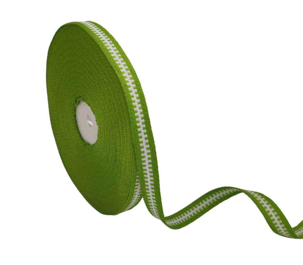 LEAF GREEN WITH WHITE ZIP RIBBON (10 MM)