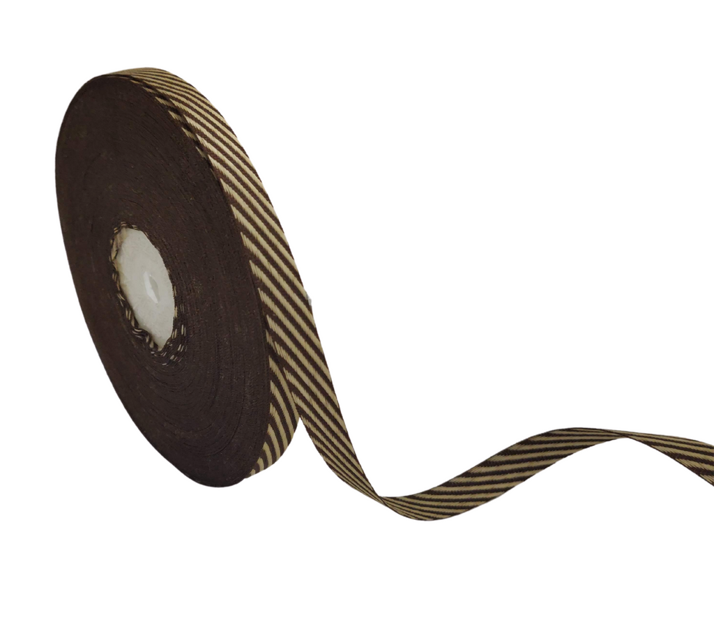 BROWN & BEIGE DIAGONAL STRIPES RIBBON (10 MM)