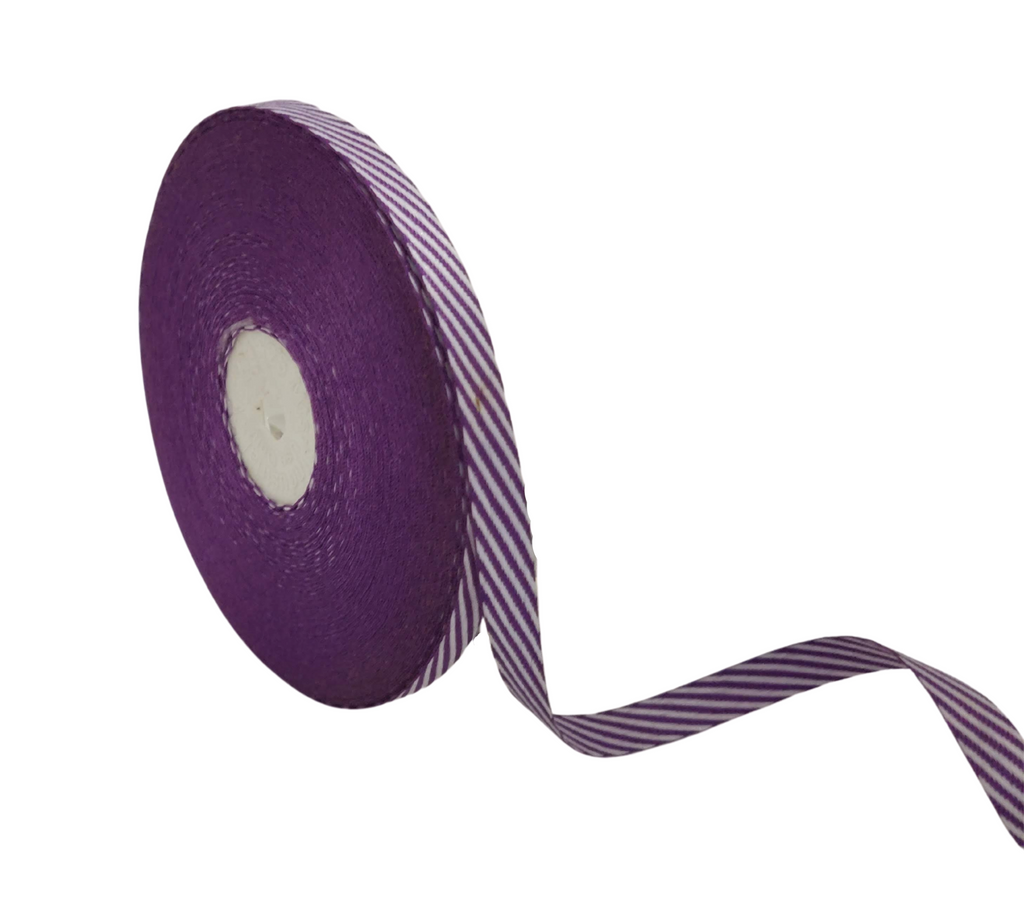 PURPLE & WHITE DIAGONAL STRIPES RIBBON (10 MM)