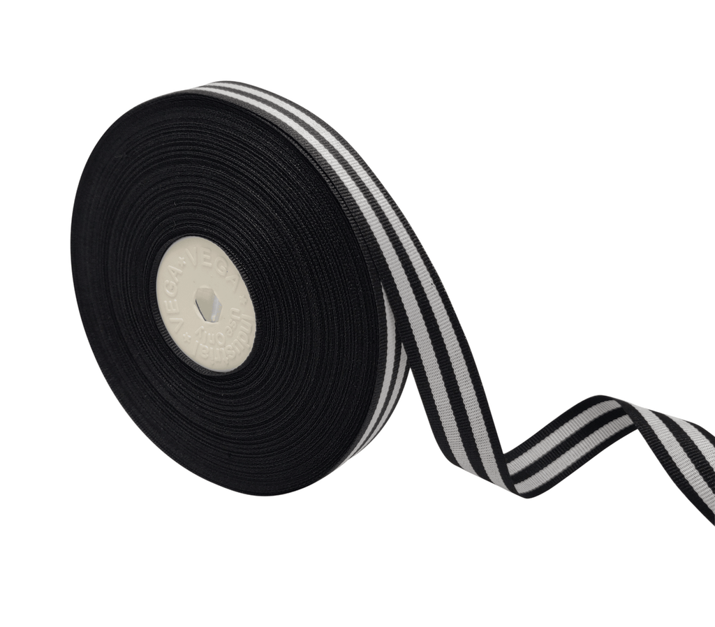 BLACK & WHITE STRIPES RIBBON (15 MM)