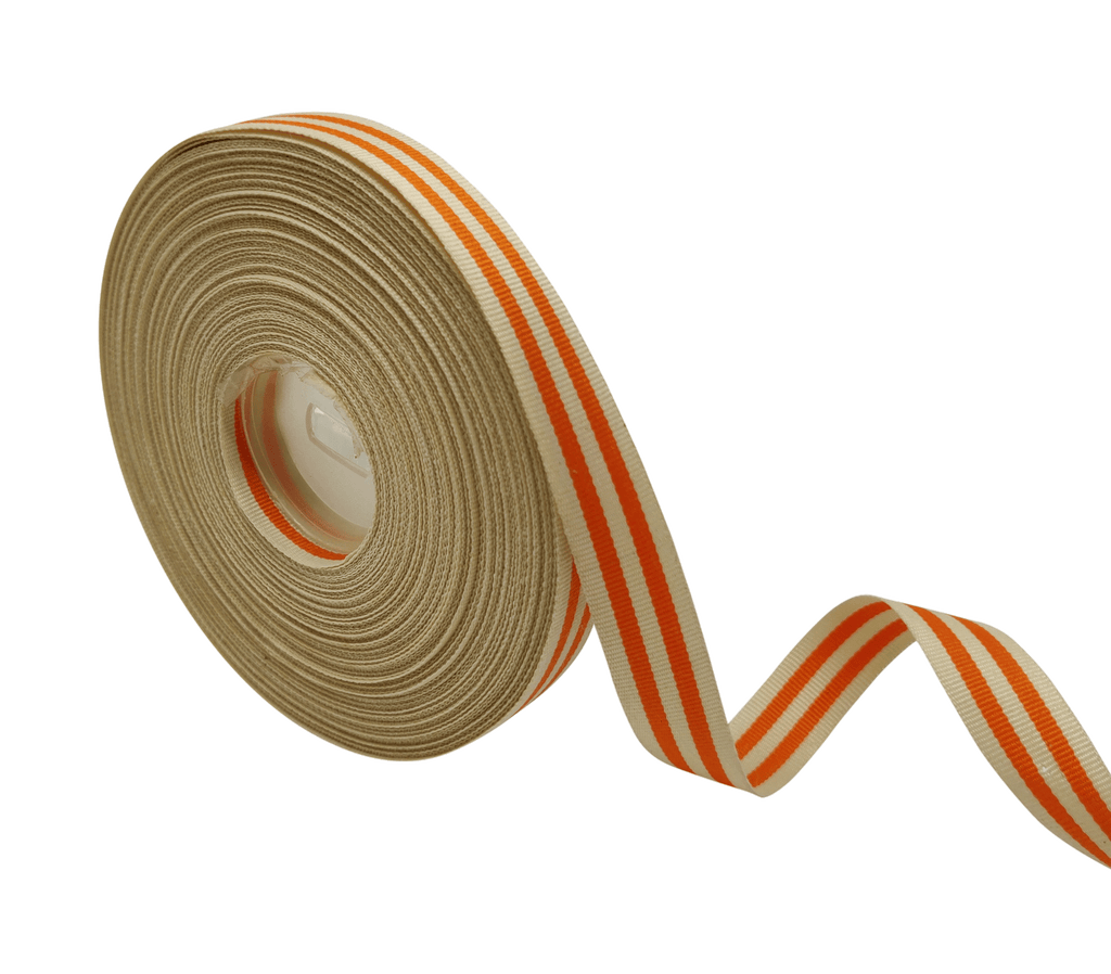 CREAM & ORANGE STRIPES RIBBON (15 MM)