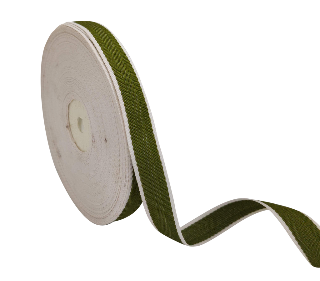 OLIVE GREEN WITH WHITE EDGES RIBBON (15 MM)