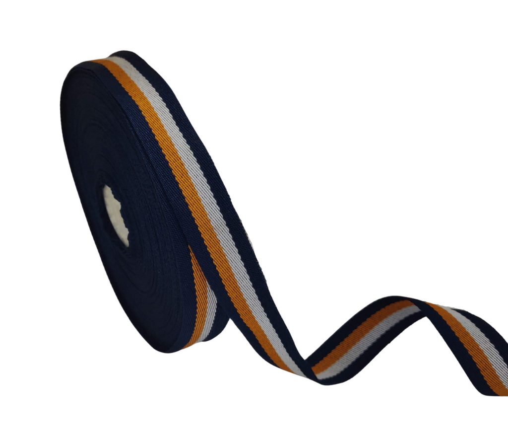 NAVY-ORANGE-OFF WHITE STRIPES RIBBON (20 MM)