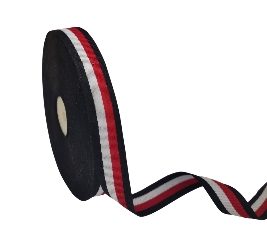 BLACK-RED-WHITE STRIPES RIBBON (20 MM)