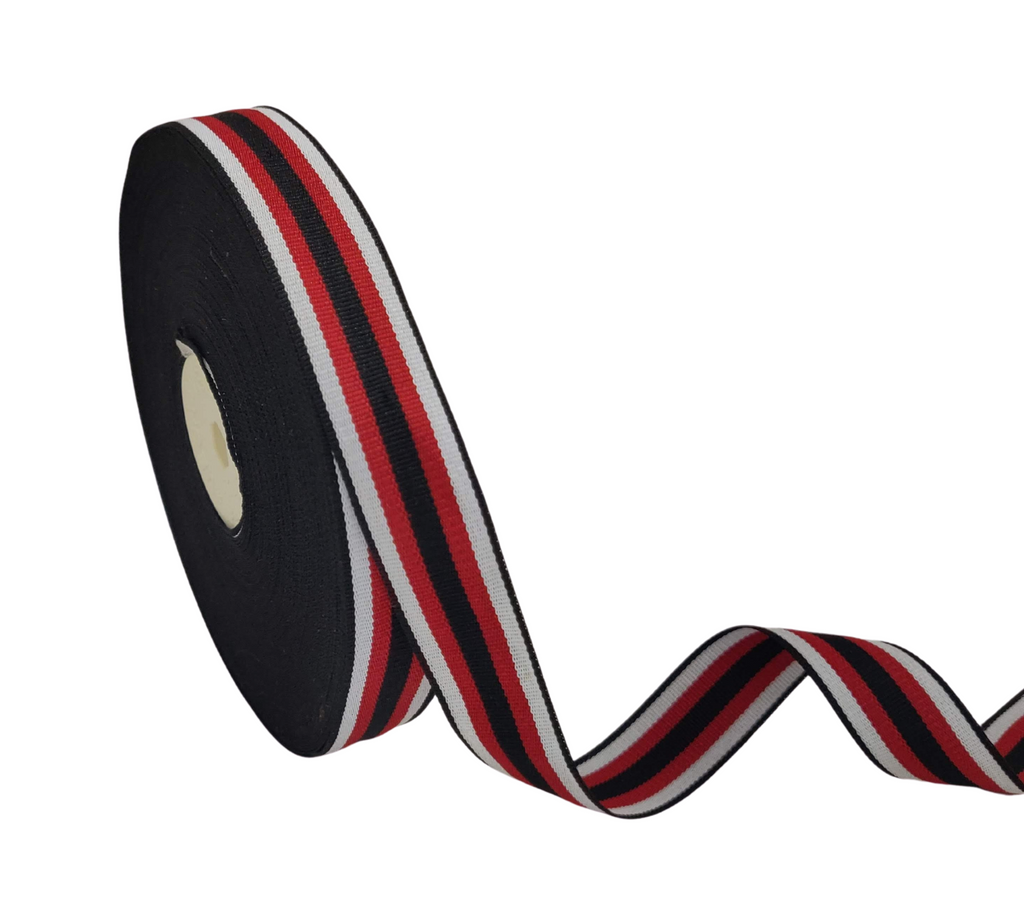 BLACK-WHITE-RED STRIPES RIBBON (20 MM)