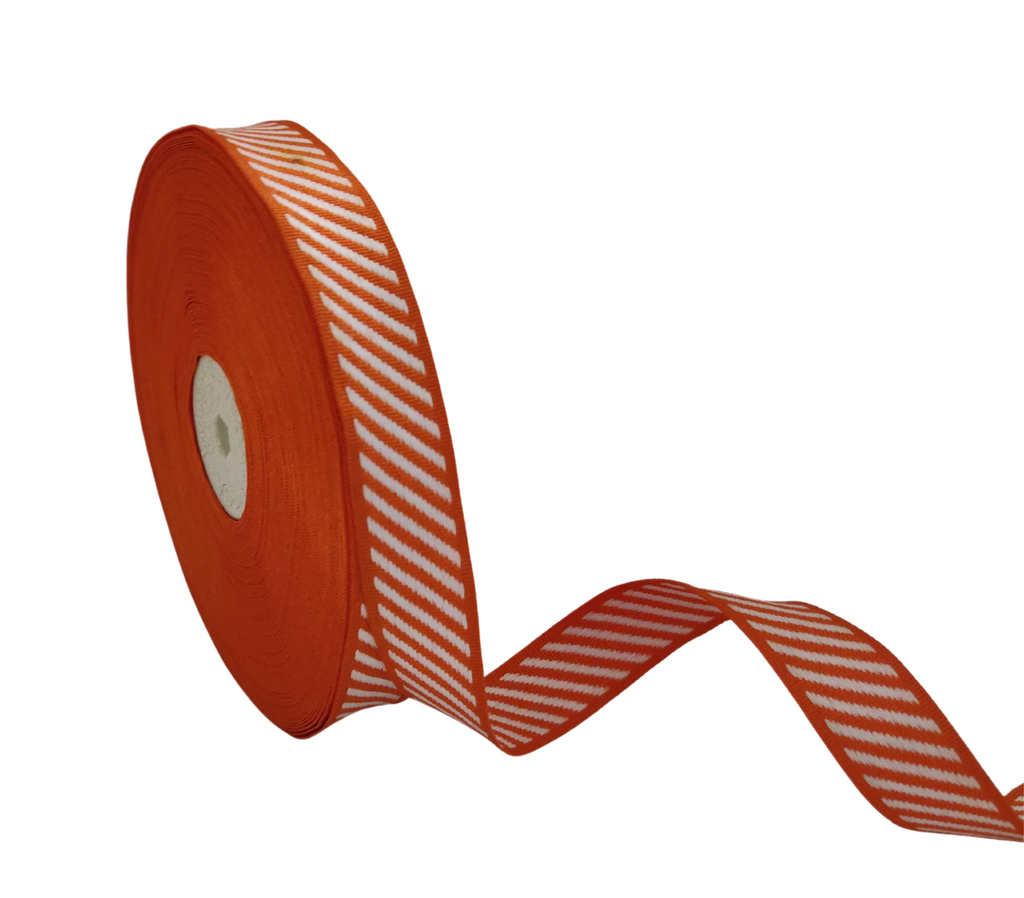 DEEP ORANGE WITH OFF-WHITE DIAGONAL STRIPES RIBBON (20 MM)