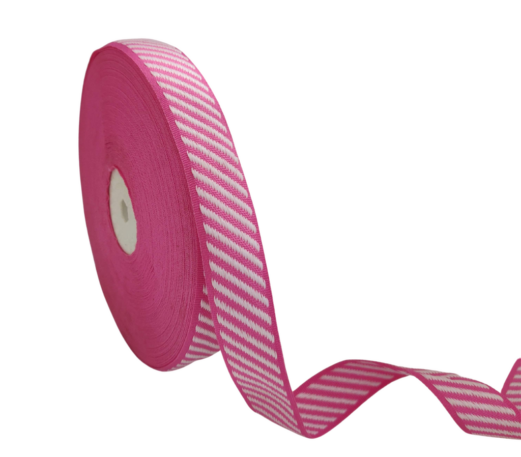 PINK WITH OFF-WHITE DIAGONAL STRIPES RIBBON (20 MM)