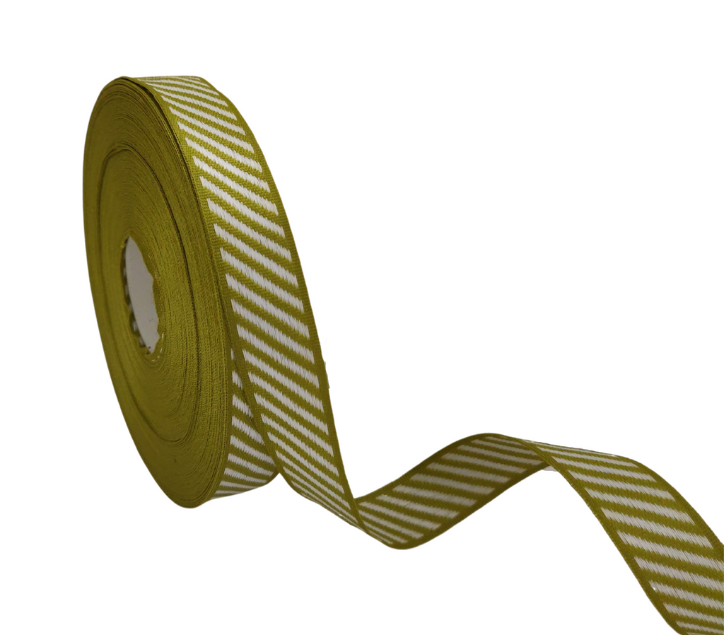 KHAKI GREEN WITH OFF-WHITE DIAGONAL STRIPES RIBBON (20 MM)