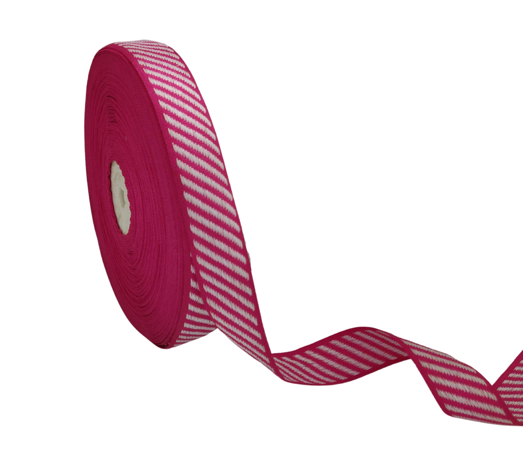 DARK RANI PINK WITH OFF-WHITE DIAGONAL STRIPES RIBBON (20 MM)