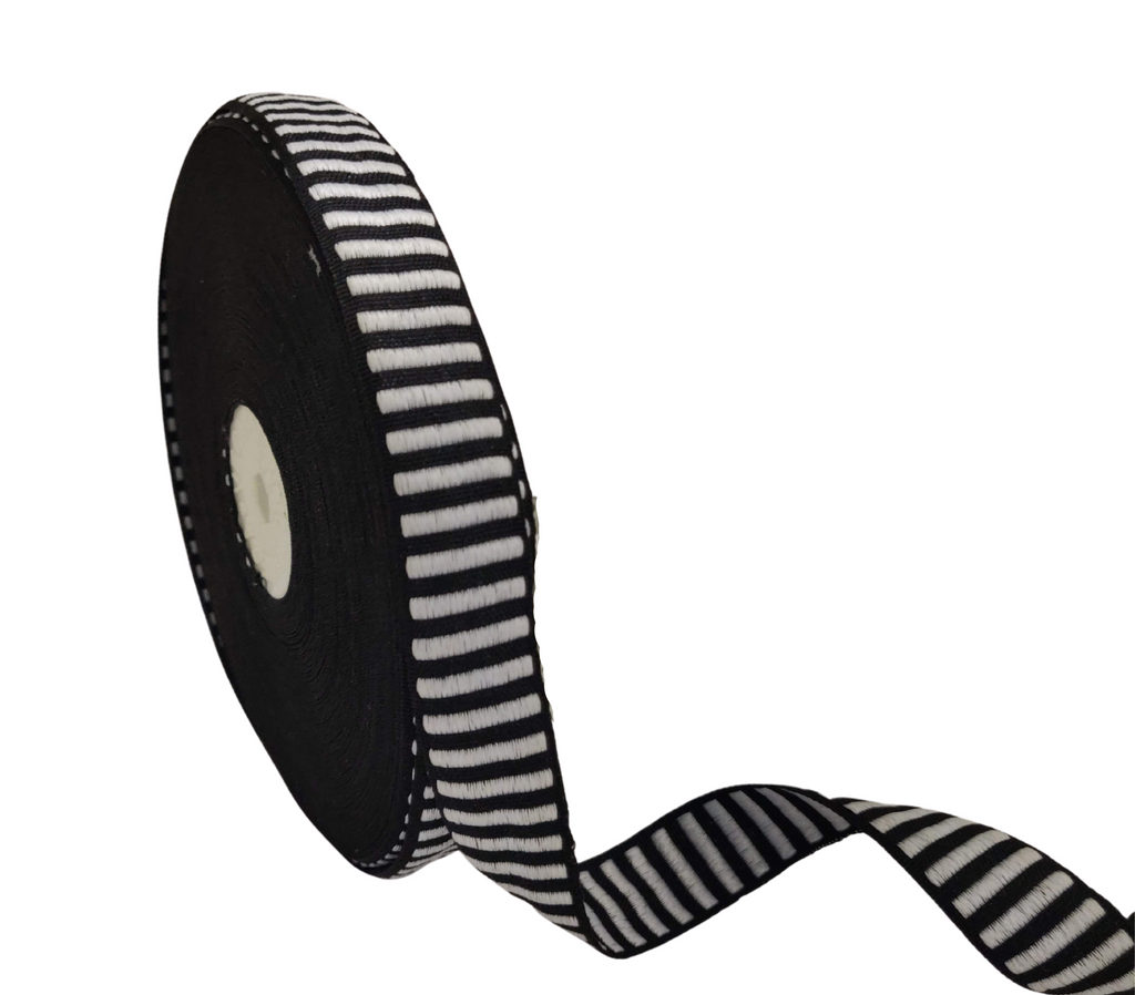 BLACK WITH OFF-WHITE STRIPES RIBBON (20 MM)