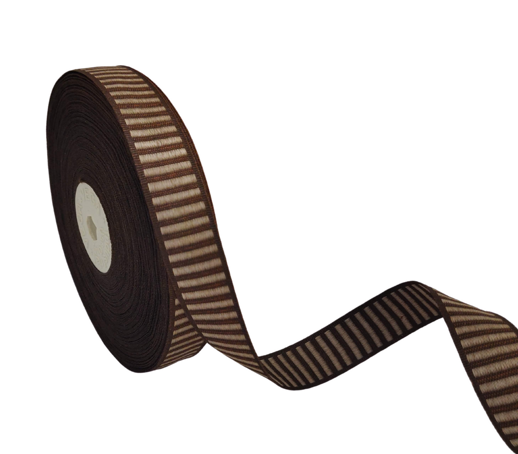 COFFEE BROWN WITH OFF-WHITE STRIPES RIBBON (20 MM)