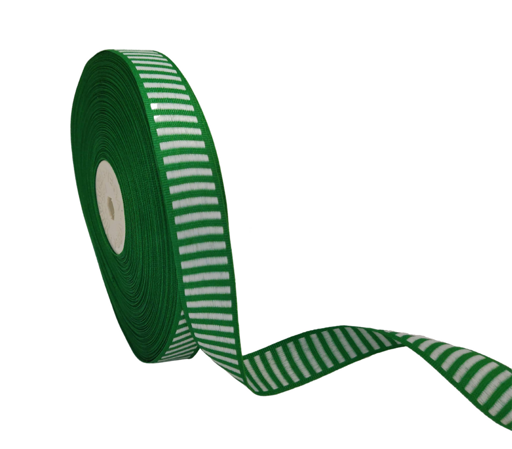 GREEN WITH OFF-WHITE STRIPES RIBBON (20 MM)