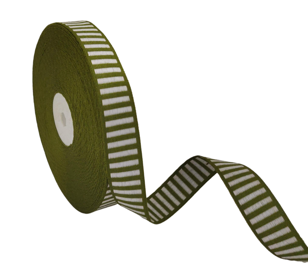 OLIVE GREEN WITH OFF-WHITE STRIPES RIBBON (20 MM)