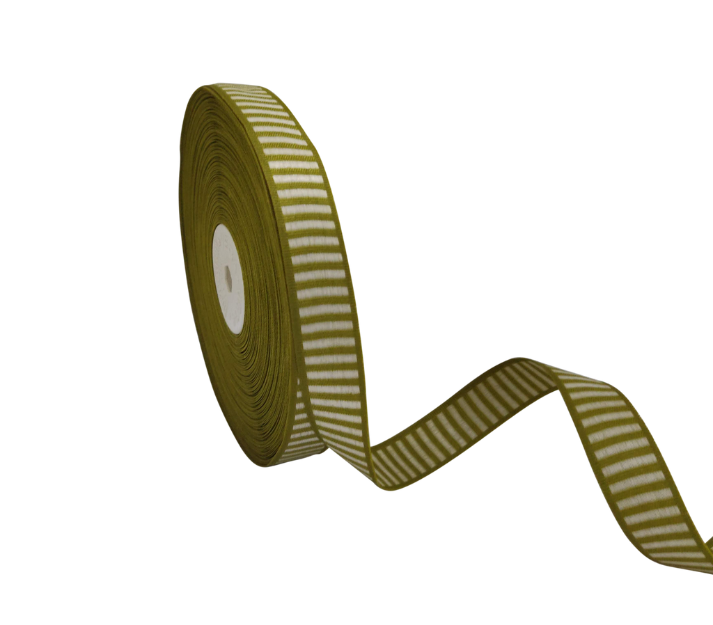 KHAKI GREEN WITH OFF-WHITE STRIPES RIBBON (20 MM)