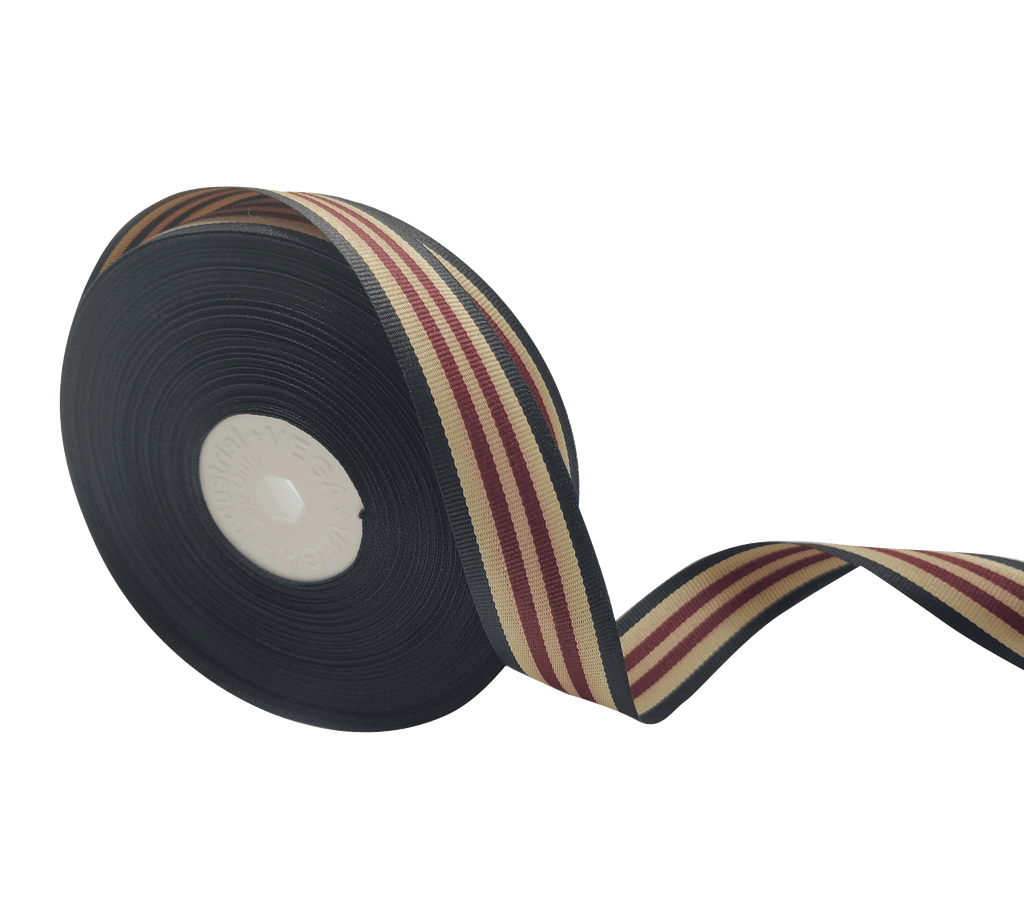 NAVY-CREAM-MAROON STRIPES RIBBON (25 MM)