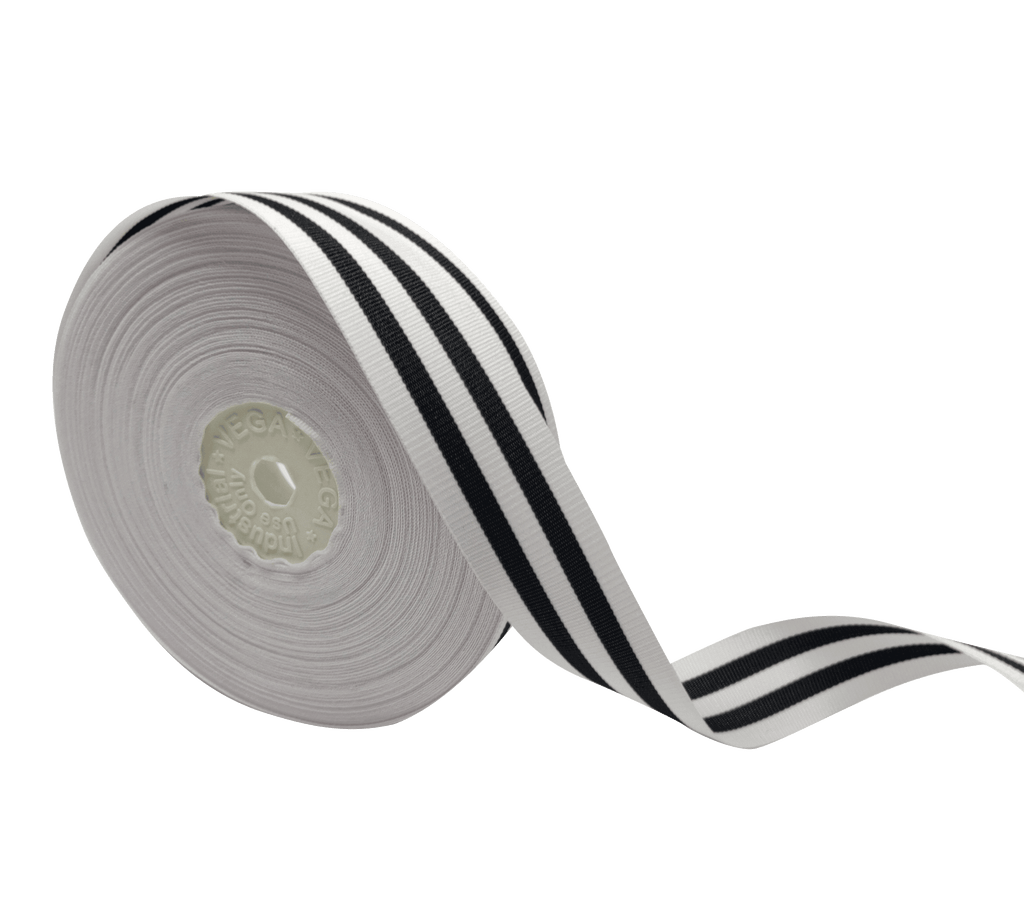 WHITE & BLACK STRIPES RIBBON (25 MM)