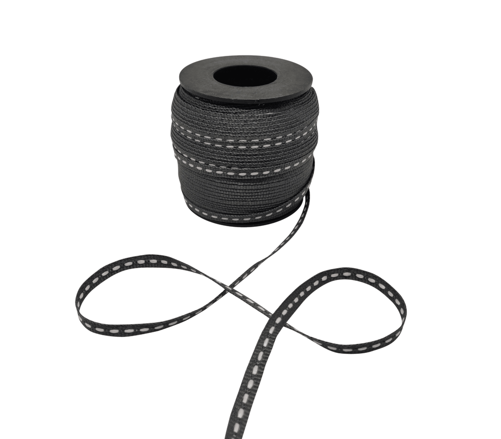 DARK GREY WITH WHITE ALLURA STITCHED RIBBON (06MM | 50MTR)