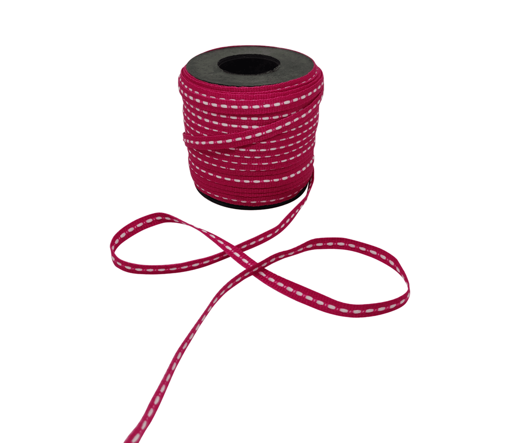 MAGENTA WITH WHITE ALLURA STITCHED RIBBON (06MM | 50MTR)