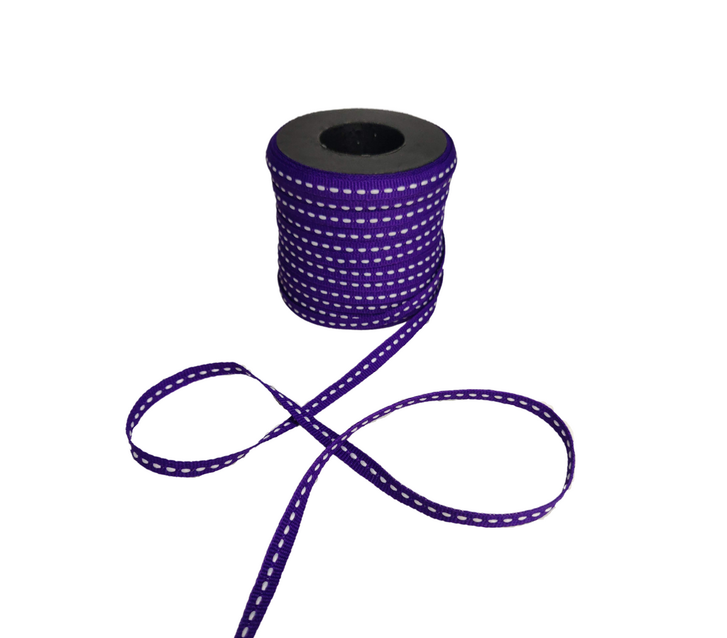 PURPLE WITH WHITE ALLURA STITCHED RIBBON (06MM | 50MTR)