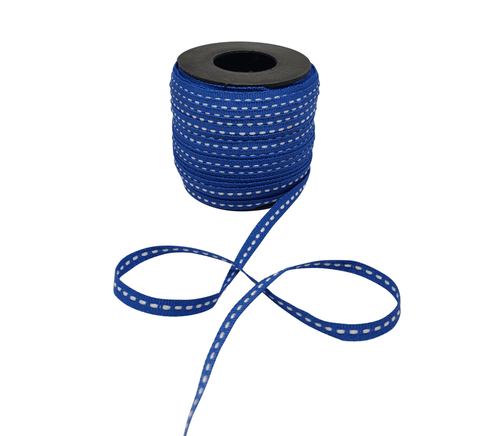 POWDER BLUE WITH WHITE ALLURA STITCHED RIBBON (06MM | 50MTR)