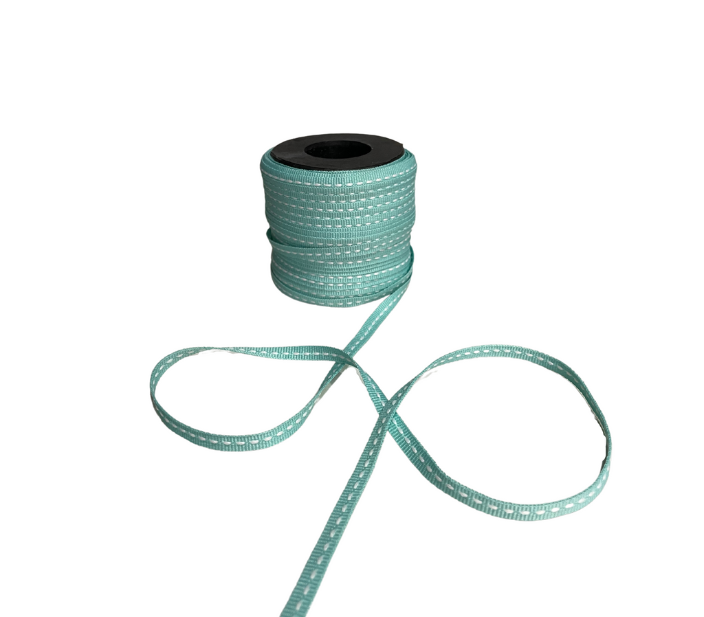 AQUA WITH WHITE ALLURA STITCHED RIBBON (06MM | 50MTR)