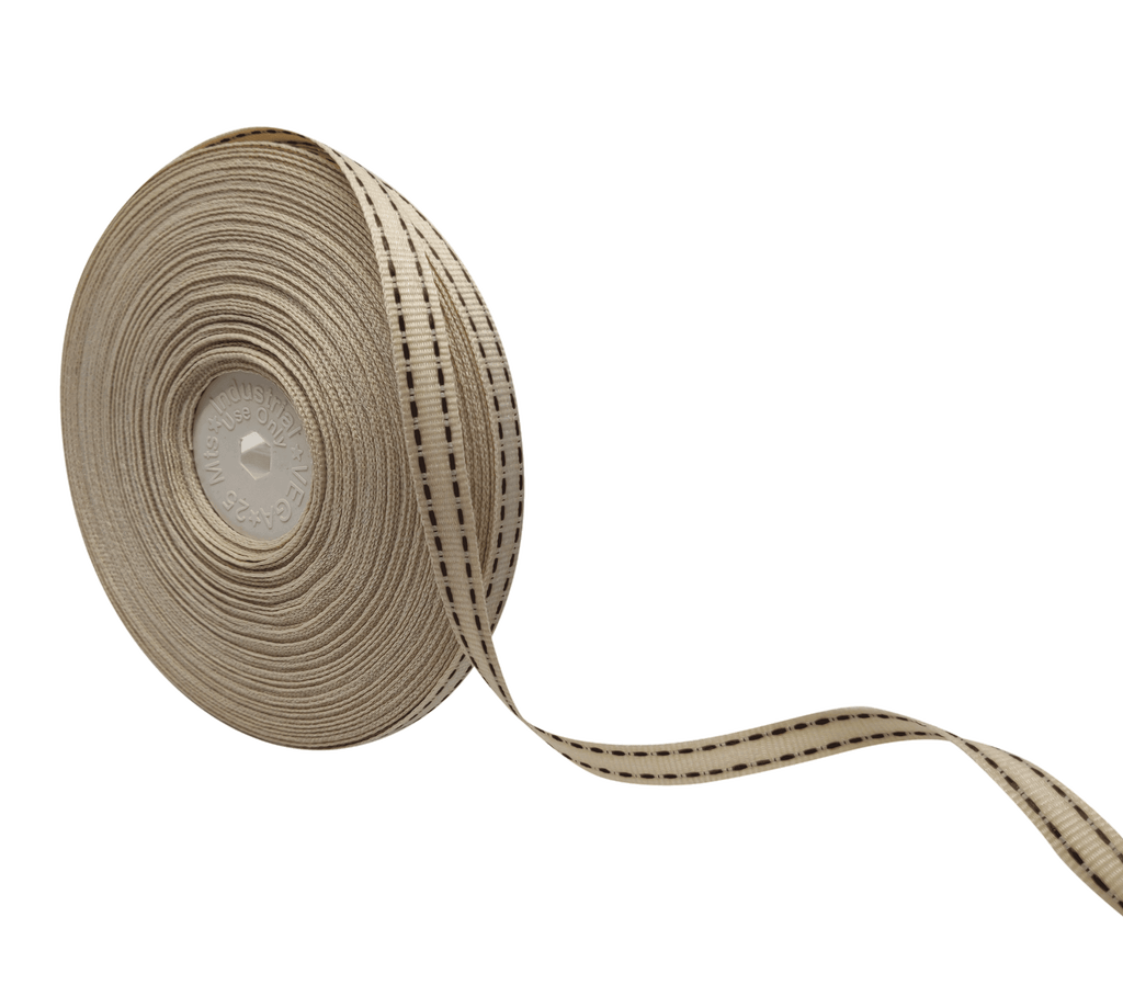 CREAM WITH BROWN ALLURA STITCHED RIBBON (10MM | 25MTR)