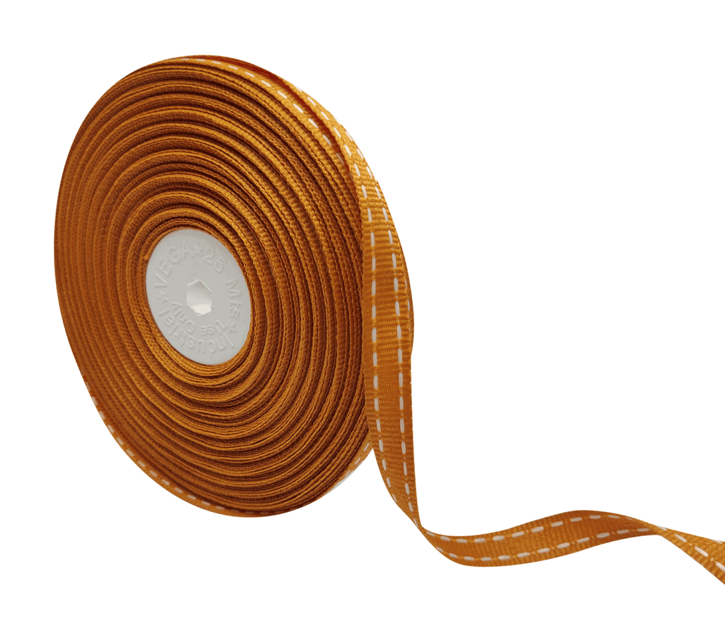 LIGHT ORANGE WITH WHITE ALLURA STITCHED RIBBON (10MM | 25MTR)