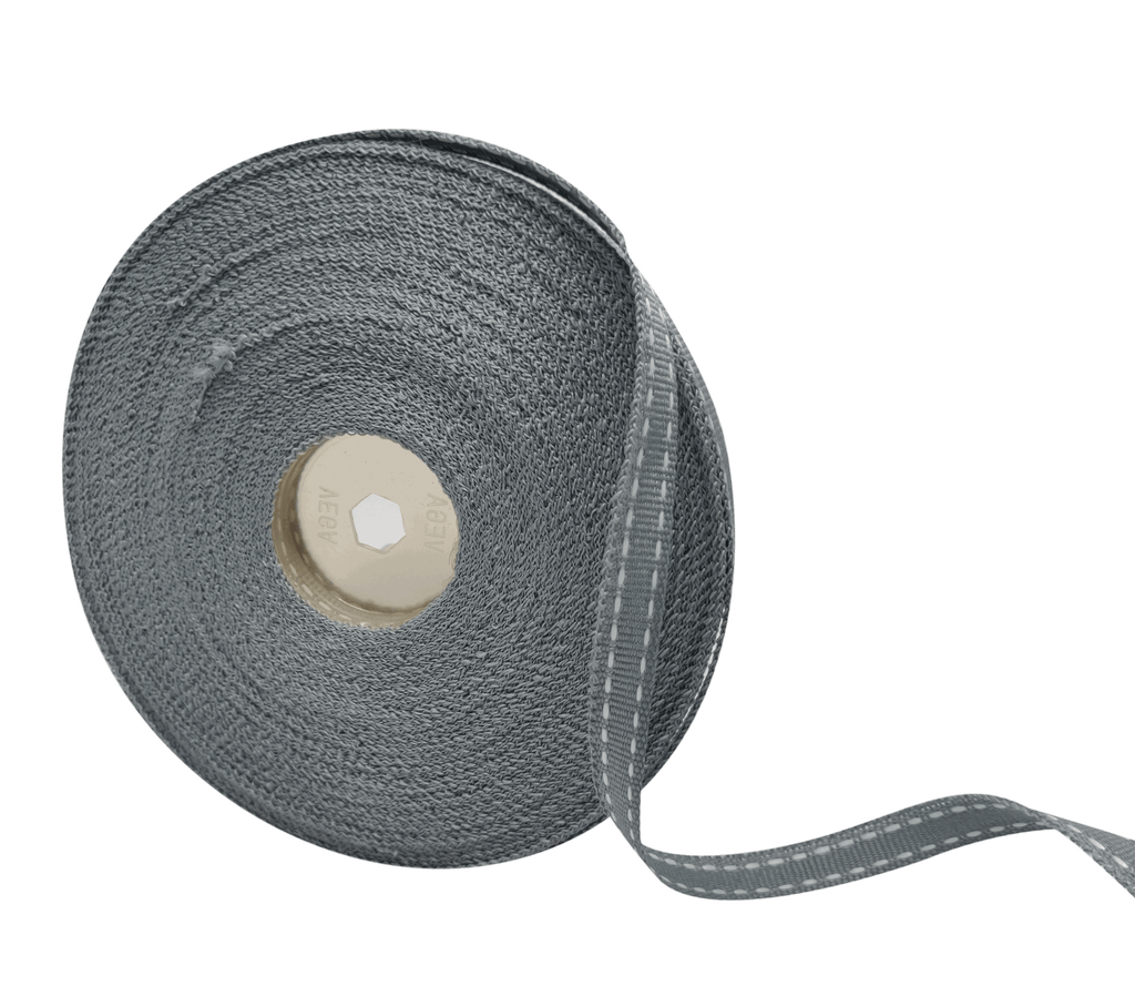 GREY WITH WHITE ALLURA STITCHED RIBBON (10MM | 25MTR)