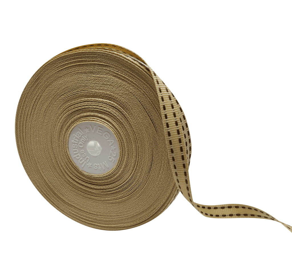 BEIGE WITH BROWN ALLURA STITCHED RIBBON (10MM | 25MTR)