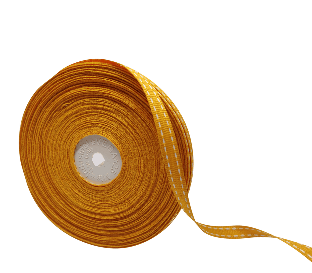 MARIGOLD WITH WHITE ALLURA STITCHED RIBBON (10MM | 25MTR)