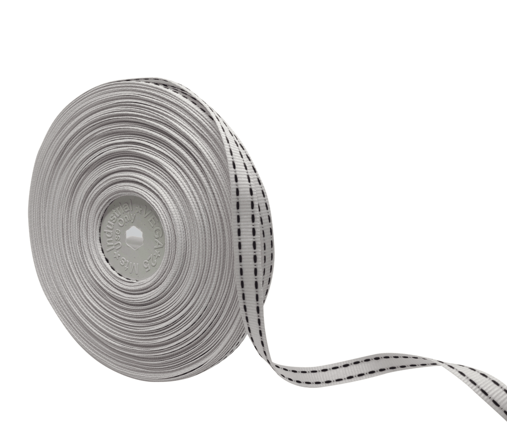 WHITE WITH BLACK ALLURA STITCHED RIBBON (10MM | 25MTR)