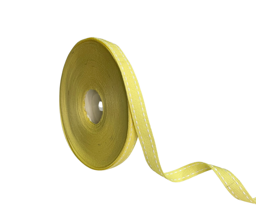 LEMON YELLOW WITH WHITE ALLURA STITCHED RIBBON (10MM | 25MTR)