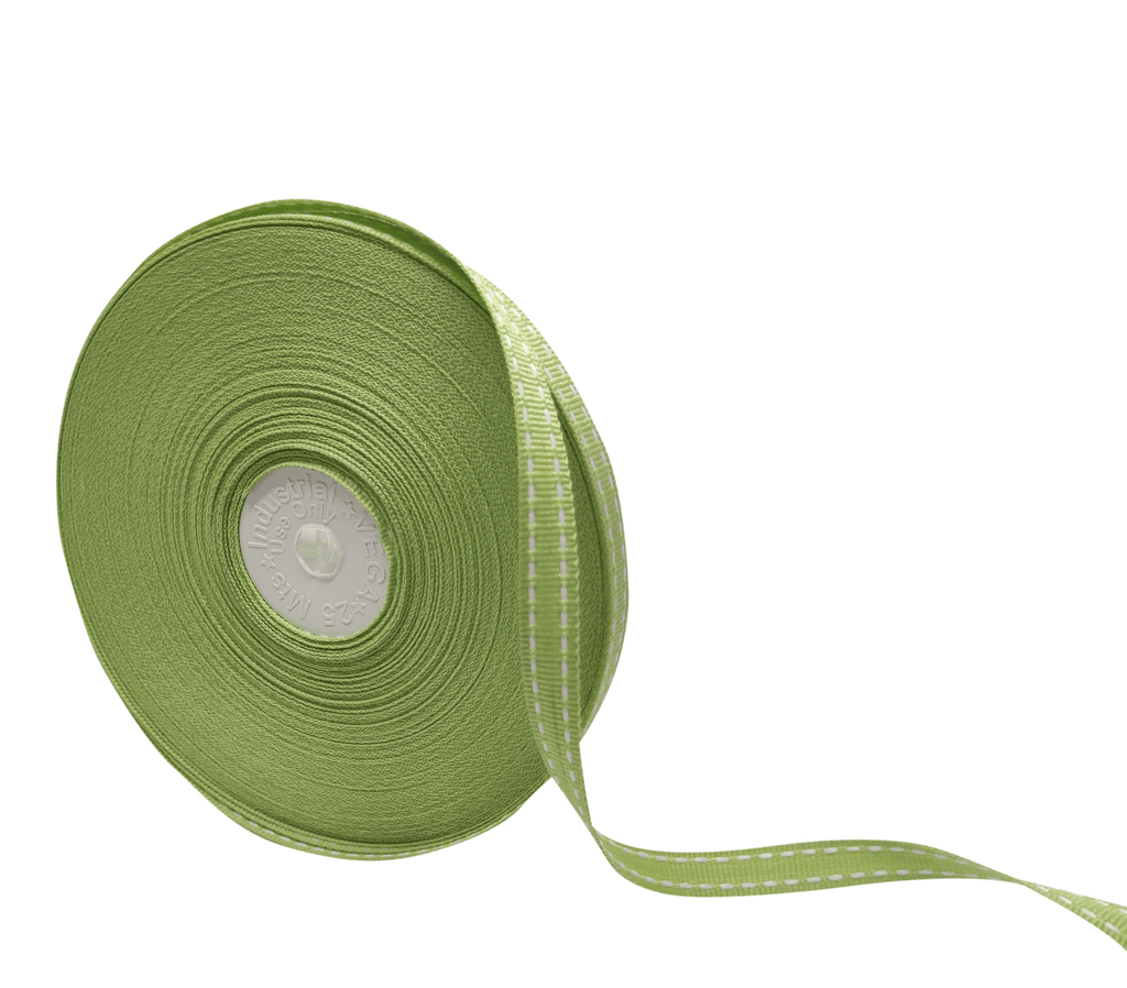 PASTEL GREEN WITH WHITE ALLURA STITCHED RIBBON (10MM | 25MTR)