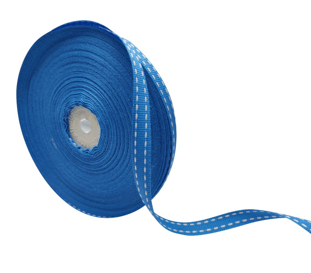 SKY BLUE WITH WHITE ALLURA STITCHED RIBBON (10MM | 25MTR)