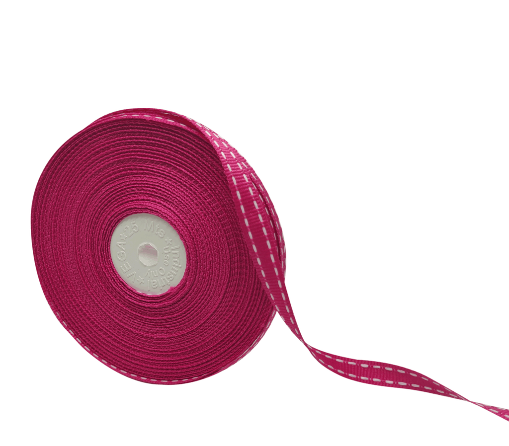 MAGENTA WITH WHITE ALLURA STITCHED RIBBON (10MM | 25MTR)