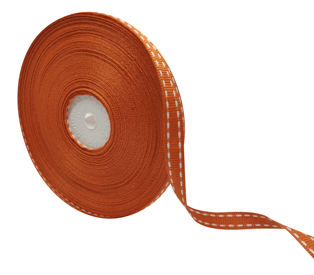 ORANGE WITH WHITE ALLURA STITCHED RIBBON (10MM | 25MTR)